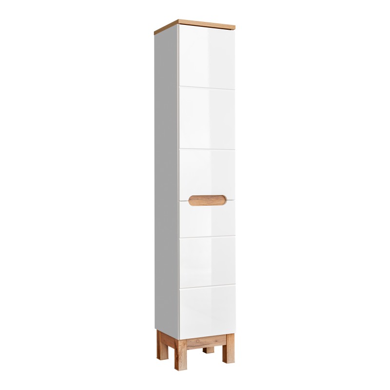 Colonne salle de bain ERMANO – Chêne clair et blanc brillant – 35x187 cm – 1 porte – À poser