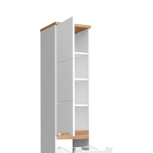 Colonne salle de bain ERMANO – Chêne clair et blanc brillant – 35x187 cm – 1 porte – À poser