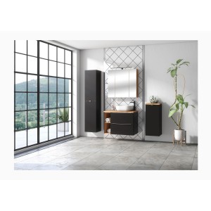 Colonne de salle de bain NALYA – 1 porte – Coloris gris anthracite et chêne clair – 170 cm – À suspendre 