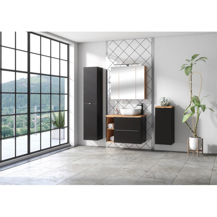 Caisson latéral NALYA – Coloris gris anthracite et chêne clair – 20 cm – Pour meuble sous vasque 
