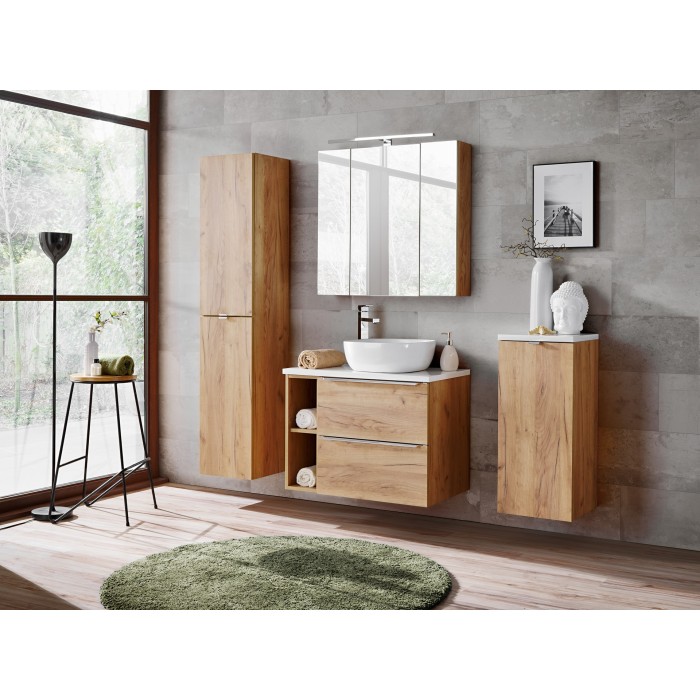 Colonne salle de bain NALYA 170 cm – Chêne clair – Rangement vertical suspendu design 
