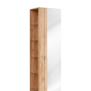 Colonne salle de bain NALYA 170 cm avec miroir – Chêne clair – Meuble suspendu pratique 