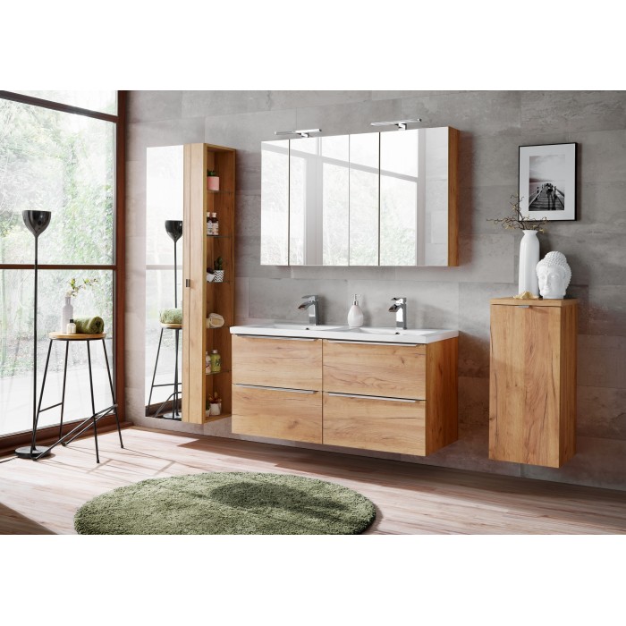 Colonne salle de bain NALYA 170 cm avec miroir – Chêne clair – Meuble suspendu pratique 