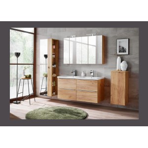 Colonne salle de bain NALYA 170 cm avec miroir – Chêne clair – Meuble suspendu pratique 