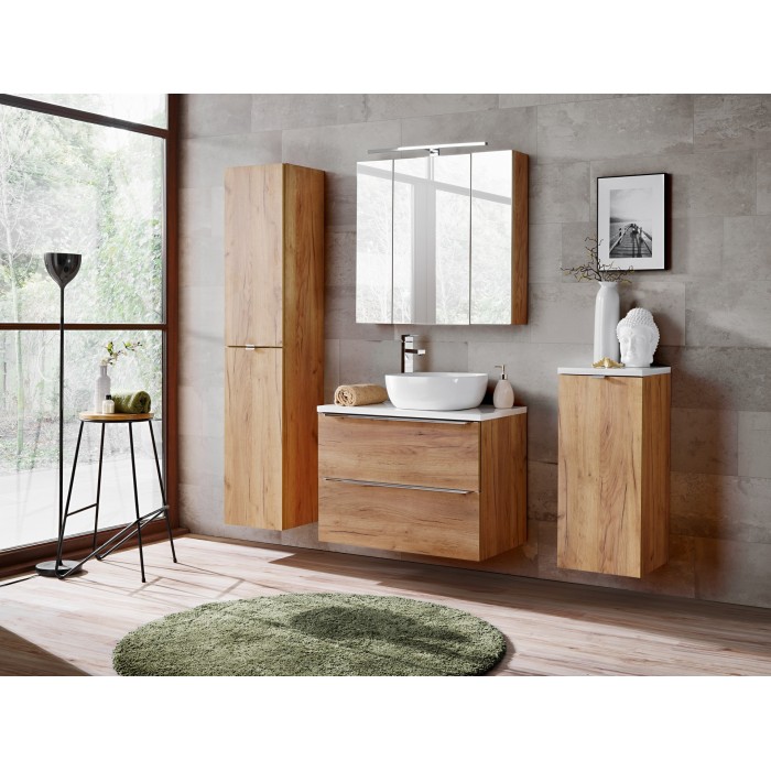 Meuble sous vasque NALYA 80 cm – Chêne clair – Rangement suspendu au design naturel 