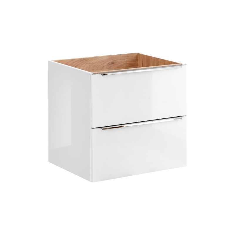 Meuble sous vasque NALYA 60 cm – Blanc brillant et chêne clair – Design suspendu