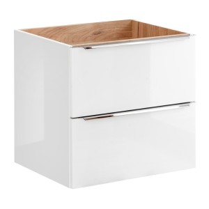 Meuble sous vasque NALYA 60 cm – Blanc brillant et chêne clair – Design suspendu
