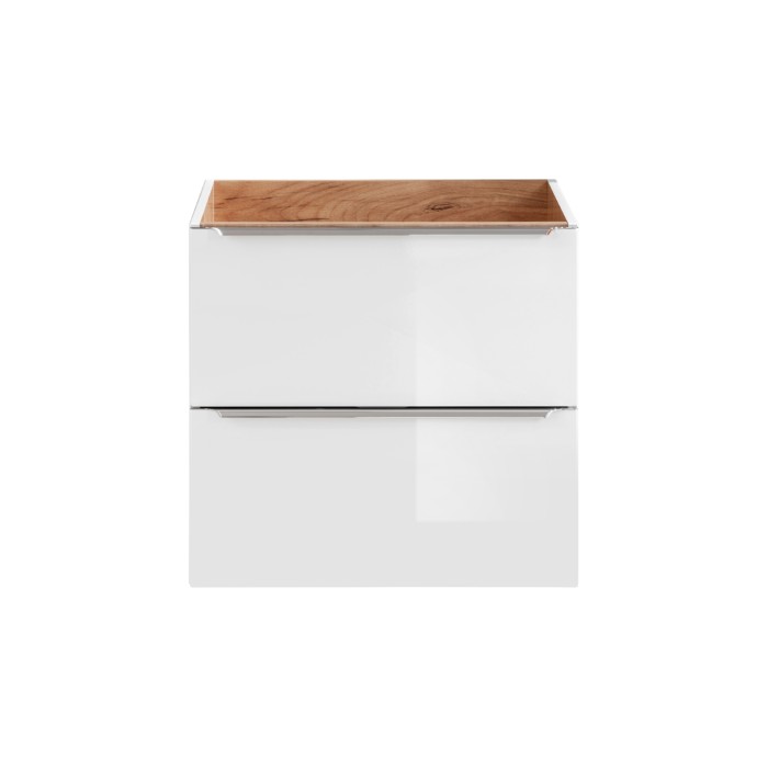 Meuble sous vasque NALYA 60 cm – Blanc brillant et chêne clair – Design suspendu