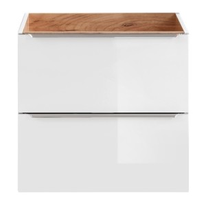 Meuble sous vasque NALYA 60 cm – Blanc brillant et chêne clair – Design suspendu
