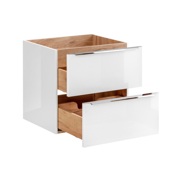 Meuble sous vasque NALYA 60 cm – Blanc brillant et chêne clair – Design suspendu