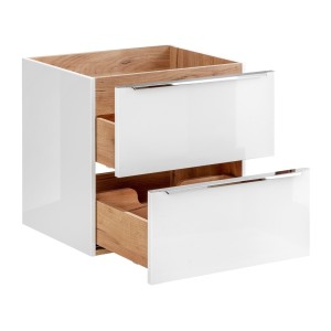 Meuble sous vasque NALYA 60 cm – Blanc brillant et chêne clair – Design suspendu