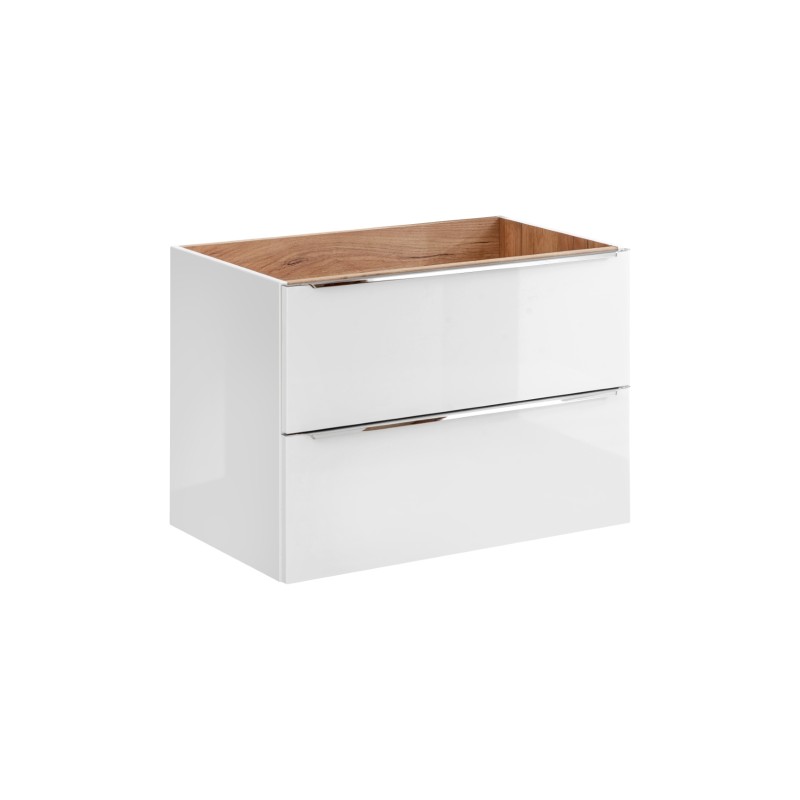 Meuble sous vasque NALYA 80 cm – Blanc brillant et chêne clair – Design suspendu moderne