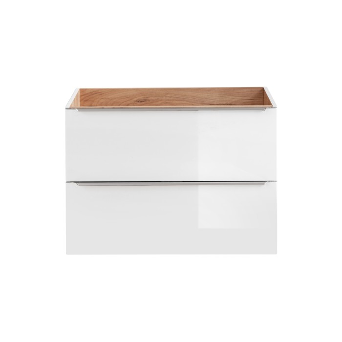 Meuble sous vasque NALYA 80 cm – Blanc brillant et chêne clair – Design suspendu moderne