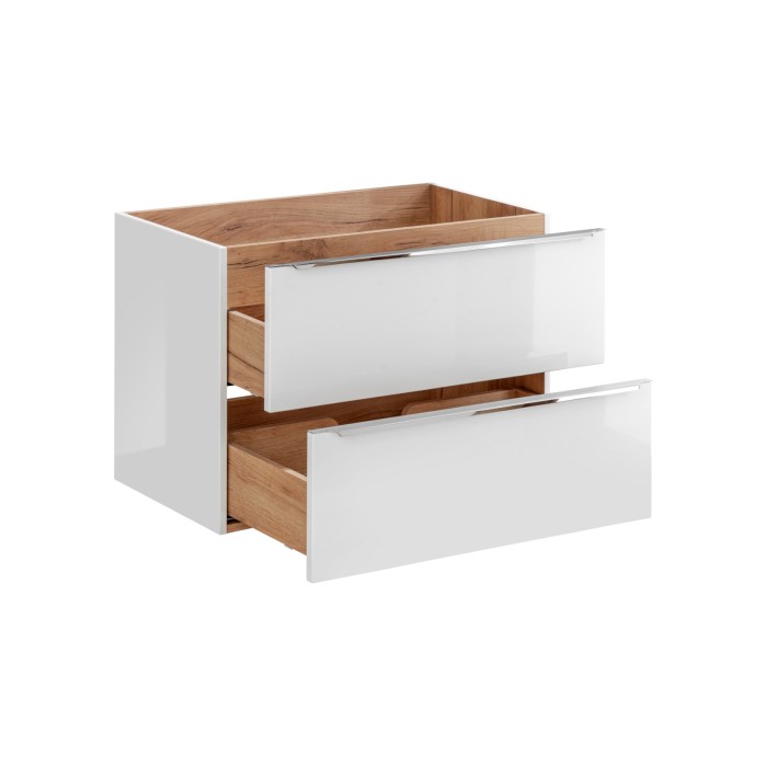 Meuble sous vasque NALYA 80 cm – Blanc brillant et chêne clair – Design suspendu moderne