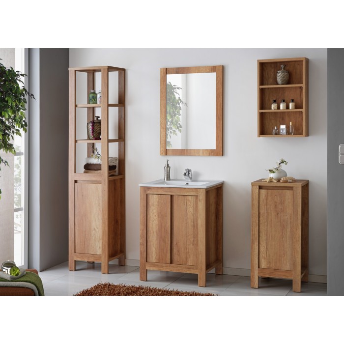 Meuble sous vasque KALUNA 60 cm – Coloris bois de noyer – Design suspendu rustique 