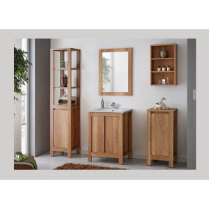 Meuble sous vasque KALUNA 60 cm – Coloris bois de noyer – Design suspendu rustique 