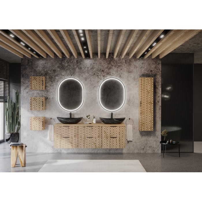 Colonne salle de bain DIAMEN 140 cm – Coloris chêne wotan – Meuble suspendu compact 