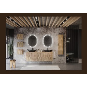 Colonne salle de bain DIAMEN 140 cm – Coloris chêne wotan – Meuble suspendu compact 