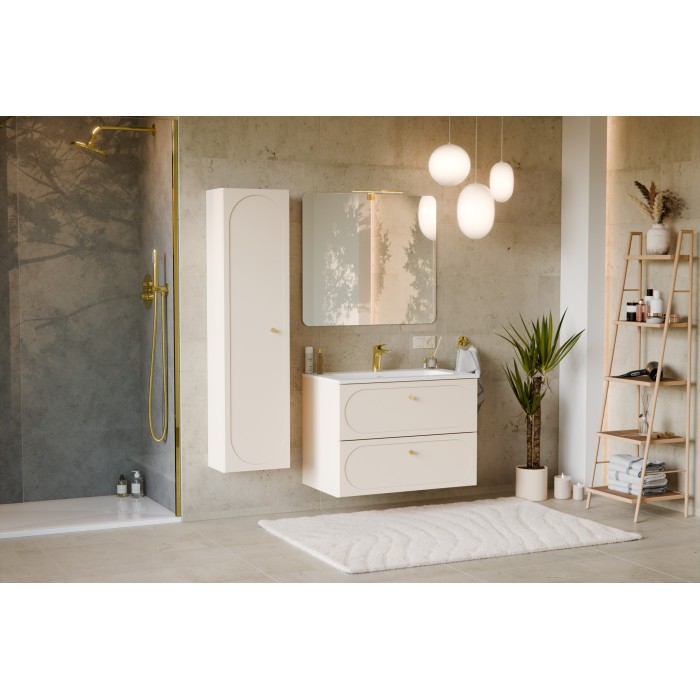 Colonne TORNADO 140 cm – Finition sable – 1 porte, 4 étagères, style contemporain 