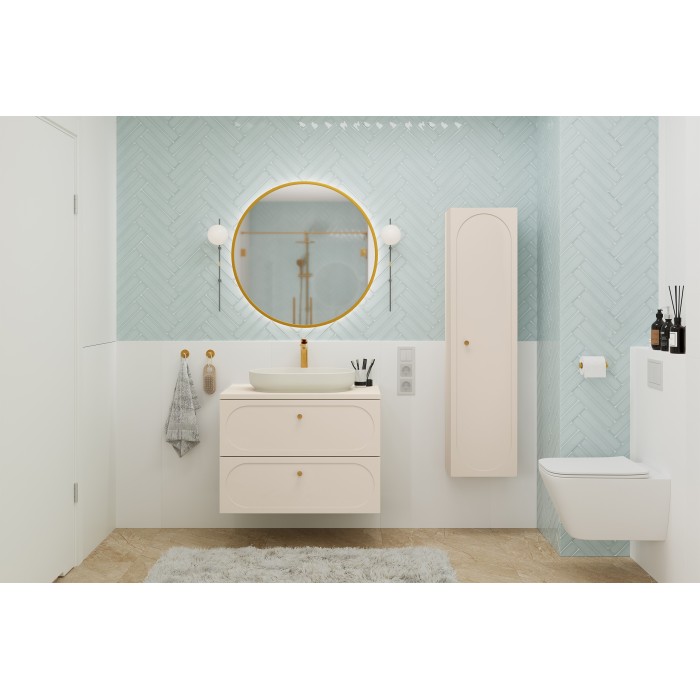 Meuble sous vasque TORNADO 80 cm – 2 tiroirs – Finition sable – Style contemporain 