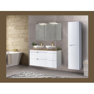 Colonne FIDJI 166 cm – Finition blanc alpin brillant – 2 portes – Fixation mixte 