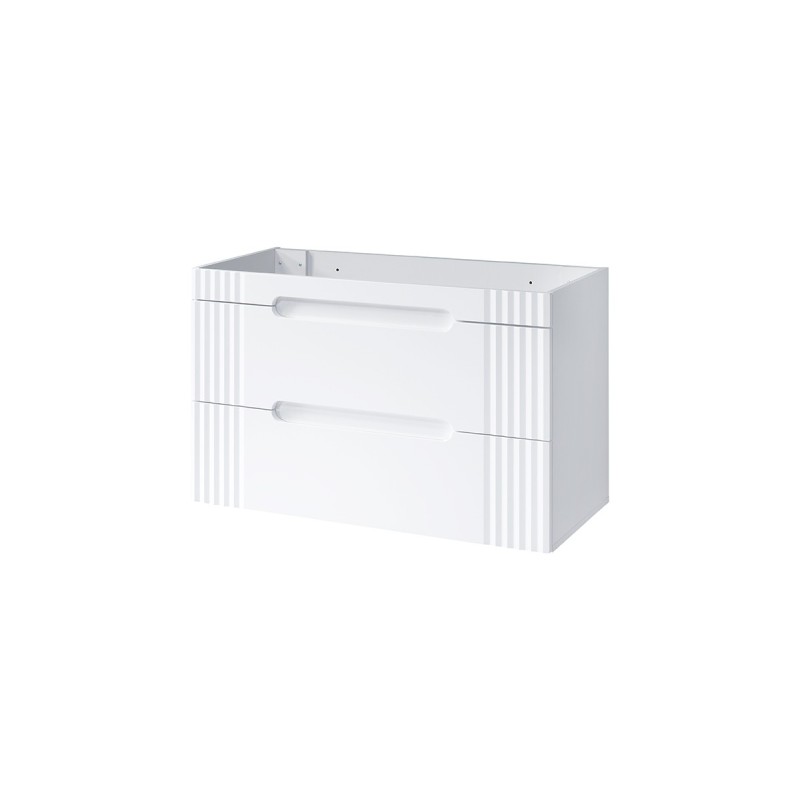 Meuble sous vasque FIDJI 100 cm – Blanc alpin brillant – 2 tiroirs – Fixation mixte 