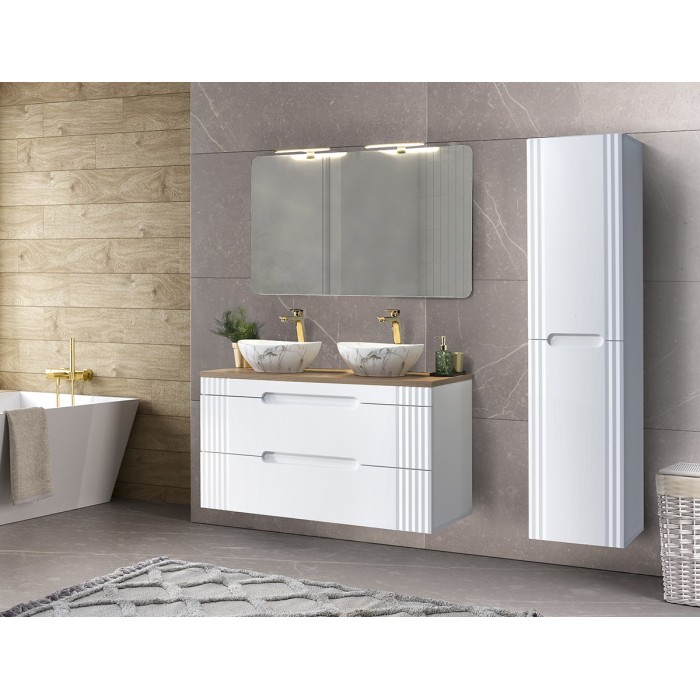 Meuble sous vasque FIDJI 100 cm – Blanc alpin brillant – 2 tiroirs – Fixation mixte 