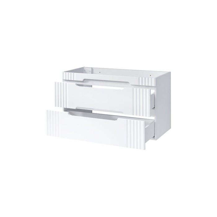Meuble sous vasque FIDJI 120 cm – Blanc alpin brillant – 2 tiroirs – Fixation murale ou au sol 