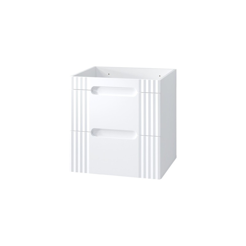 Meuble sous vasque FIDJI 60 cm – Blanc alpin brillant – 2 tiroirs – Fixation murale ou au sol 