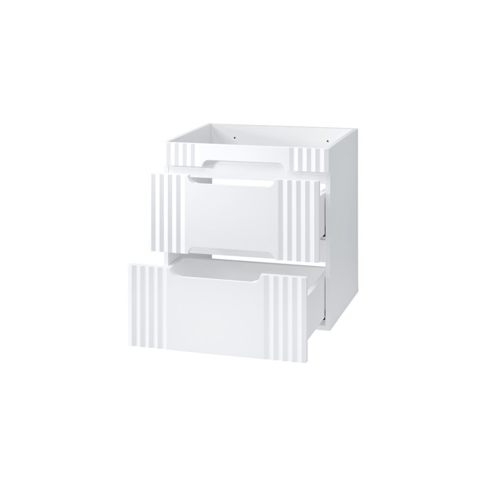 Meuble sous vasque FIDJI 60 cm – Blanc alpin brillant – 2 tiroirs – Fixation murale ou au sol 
