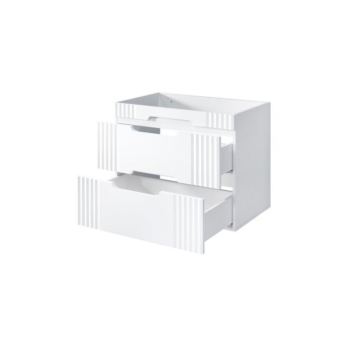 Meuble sous vasque FIDJI 80 cm – Blanc alpin brillant – 2 tiroirs – Fixation murale ou au sol 