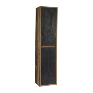 Colonne de salle de bain suspendue GABI 170 cm – Finition ardoise et chêne foncé – Style rustique 