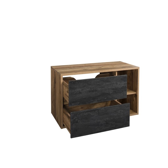 Meuble sous vasque suspendu GABI 100 cm – Finition ardoise et bois foncé – Style rustique 