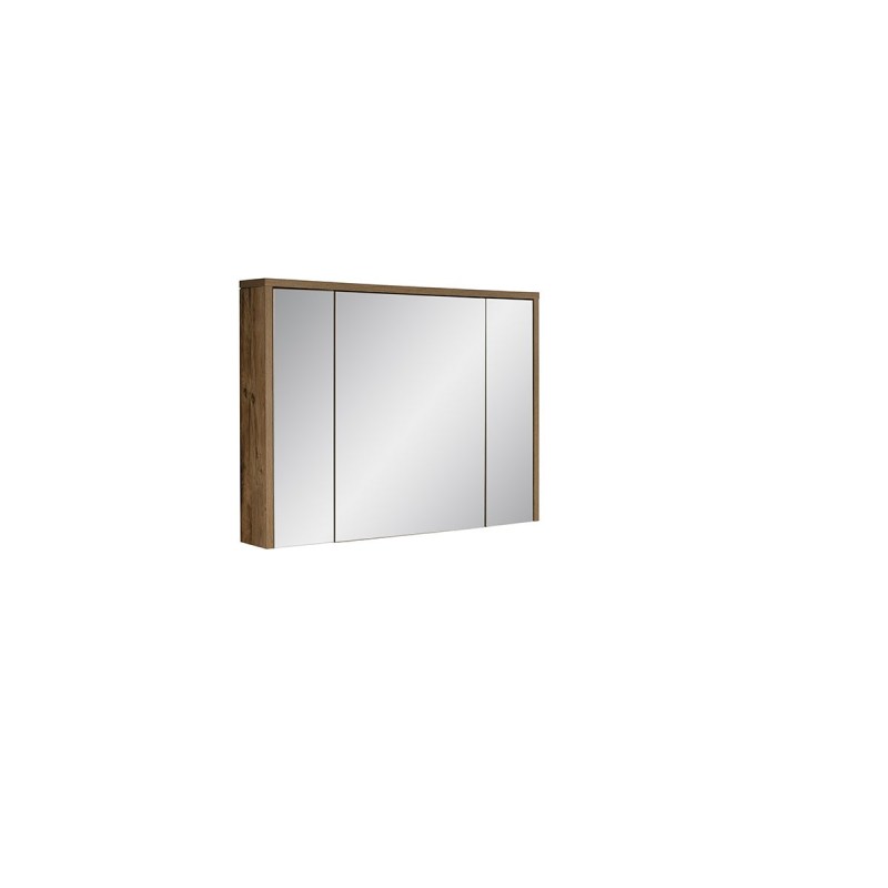 Meuble de rangement GABI 100 cm – 3 portes miroir – Finition ardoise et bois – À suspendre 