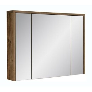 Meuble de rangement GABI 100 cm – 3 portes miroir – Finition ardoise et bois – À suspendre 