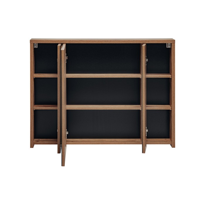 Meuble de rangement GABI 100 cm – 3 portes miroir – Finition ardoise et bois – À suspendre 