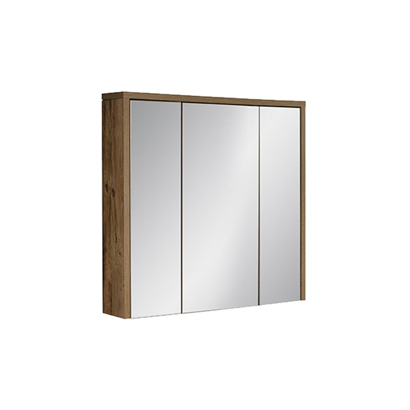 Meuble de rangement GABI 80 cm – 3 portes miroir – Finition ardoise et bois – À suspendre 