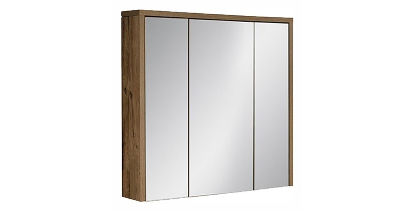 Meuble de rangement GABI 80 cm – 3 portes miroir – Finition ardoise et bois – À suspendre 
