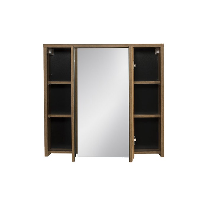 Meuble de rangement GABI 80 cm – 3 portes miroir – Finition ardoise et bois – À suspendre 