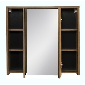 Meuble de rangement GABI 80 cm – 3 portes miroir – Finition ardoise et bois – À suspendre 