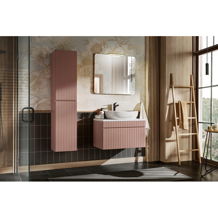 Colonne de salle de bain ICON 160 cm – 2 portes – Finition rose poudré – Meuble suspendu moderne 