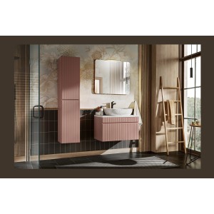 Colonne de salle de bain ICON 160 cm – 2 portes – Finition rose poudré – Meuble suspendu moderne 