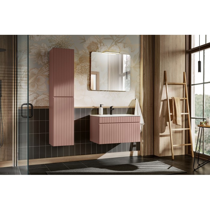 Meuble sous vasque ICON 100 cm – 1 tiroir – Finition rose poudré – Design suspendu moderne 