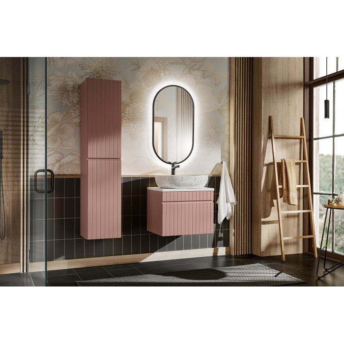 Meuble sous vasque ICON 60 cm – 1 tiroir – Finition rose poudré – Suspendu – Style moderne 