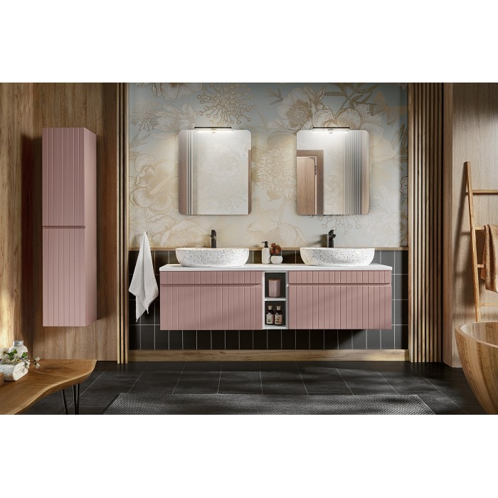 Meuble sous vasque ICON 80 cm – 1 tiroir – Rose poudré – Suspendu – Style moderne 