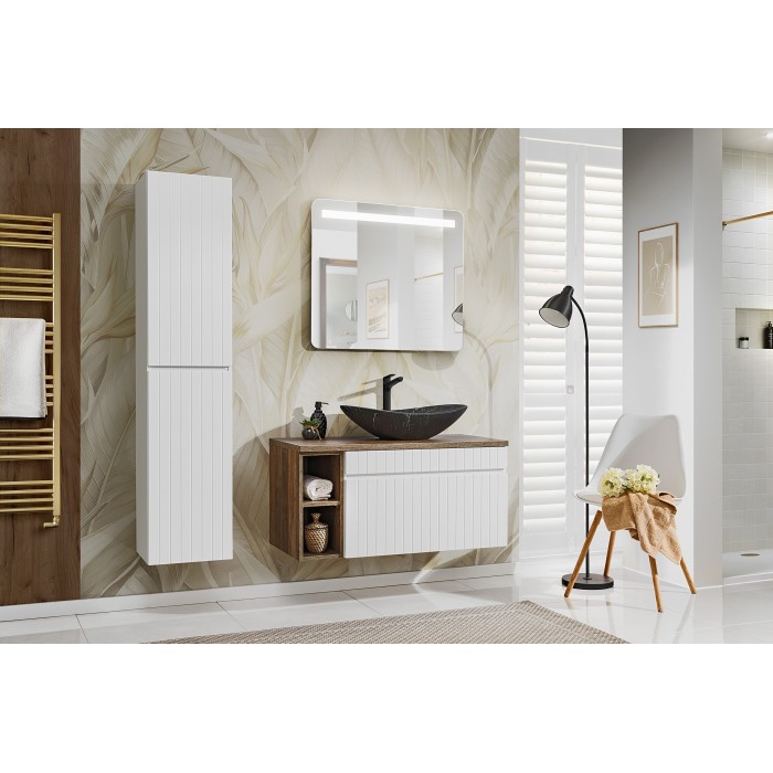 Meuble sous vasque ICON 100 cm – 1 tiroir – Finition blanc alpin – Design suspendu moderne 