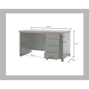 Bureau ASSIA 140 cm vert foncé et bois - 4 tiroirs avec poignées bouton - Élégance chic