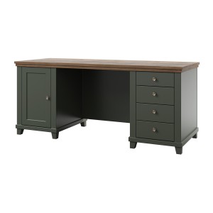 Bureau ASSIA 180 cm vert foncé et bois - Tiroirs, niches et rangement - Élégance intemporelle