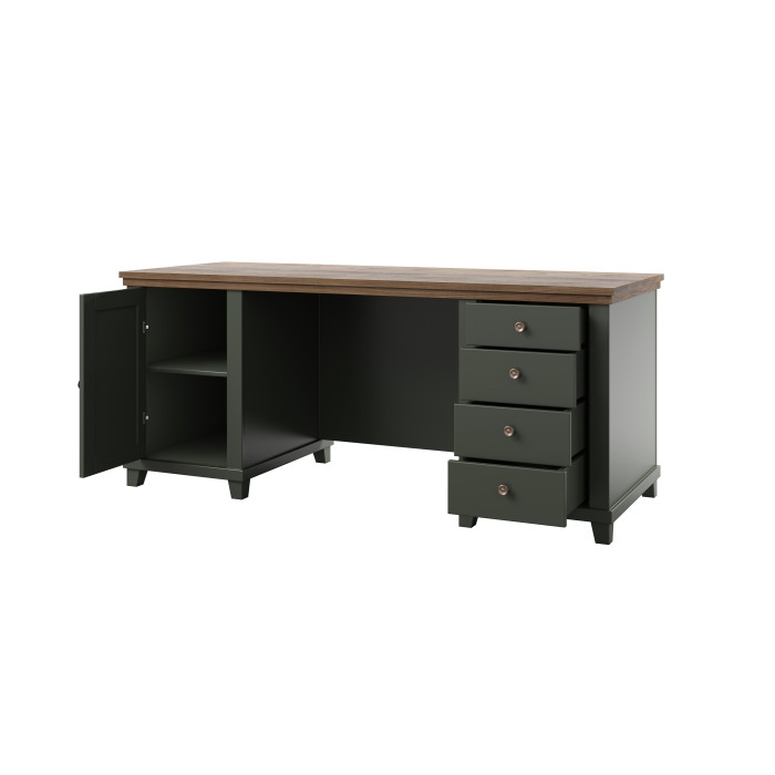 Bureau ASSIA 180 cm vert foncé et bois - Tiroirs, niches et rangement - Élégance intemporelle