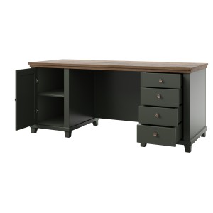 Bureau ASSIA 180 cm vert foncé et bois - Tiroirs, niches et rangement - Élégance intemporelle